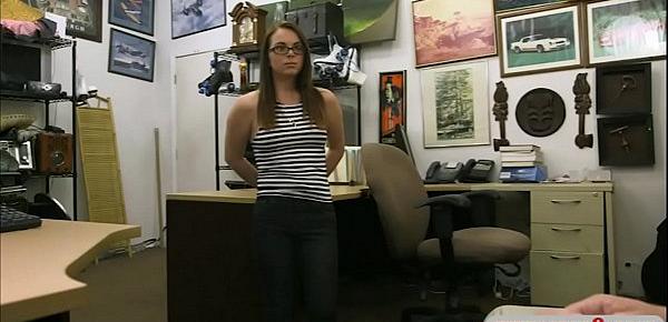  Beautiful girl with glasses gets banged at the pawnshop